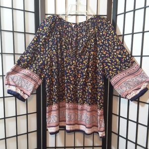 -BOHO Blousy Top with Split Neck sz Large